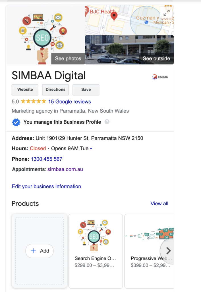 google mybusiness simbaa digital sydney central coast
